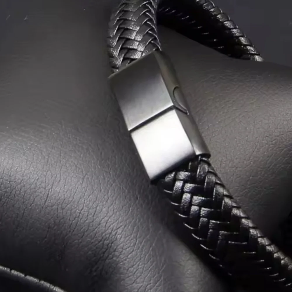 MEN NEW Black Braided Leather Bracelet